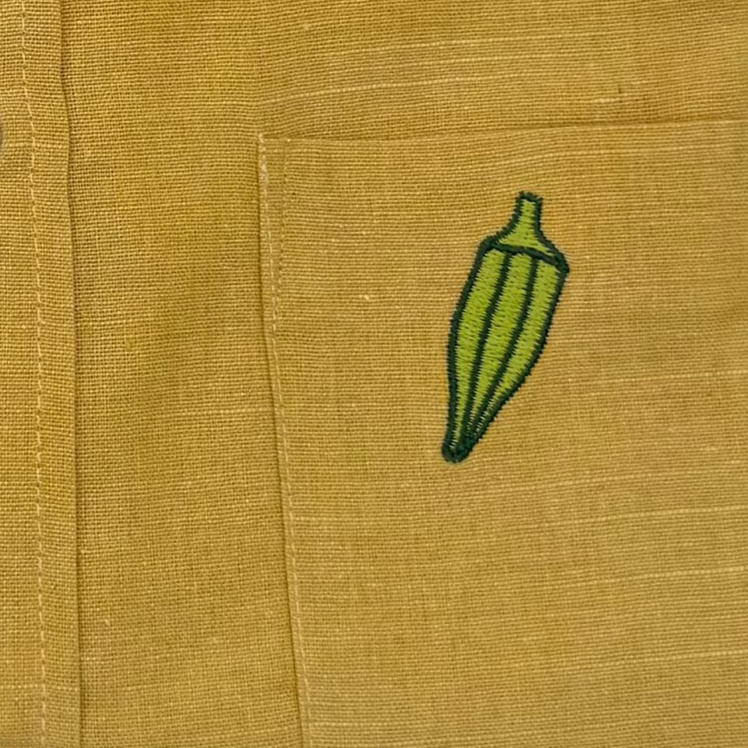 Chemise Unisexe en lin – Jaune avec broderie Gombo