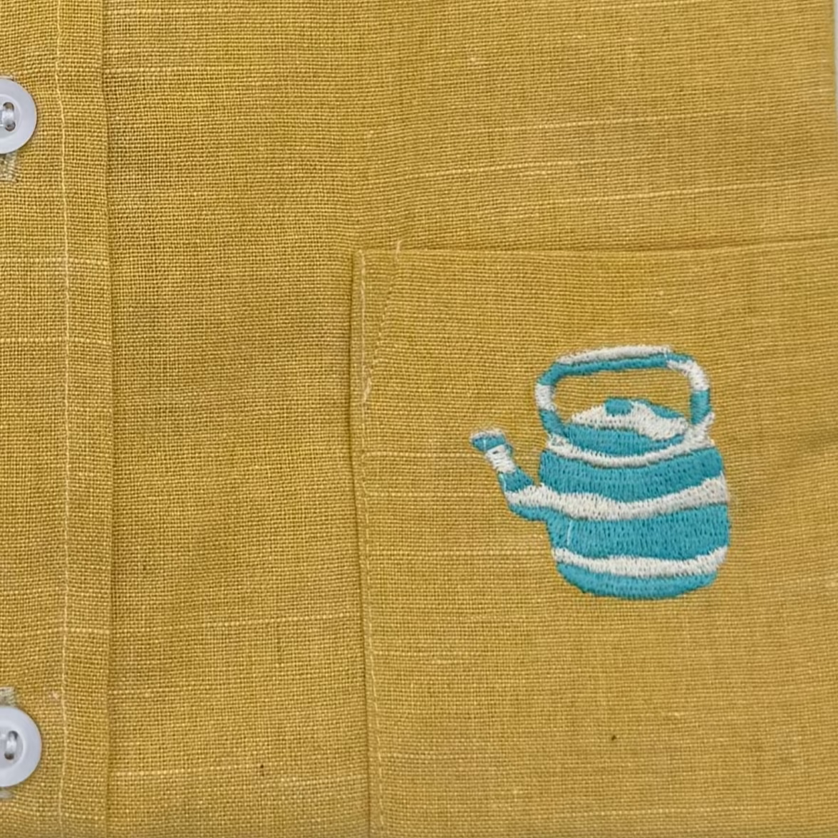 Chemise Unisexe en lin – Jaune avec broderie Seridaga