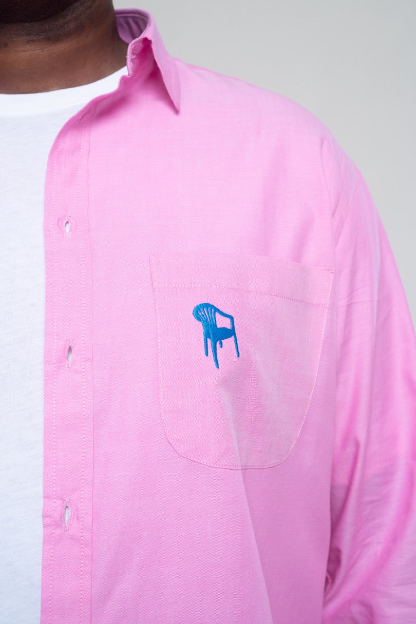 Chemise Unisexe en Oxford - Rose avec broderie Chaise