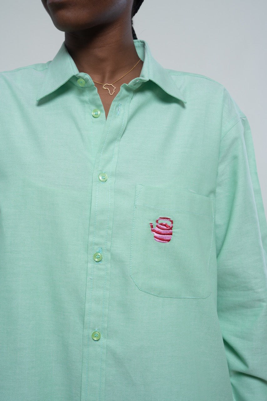 Chemise Unisexe en Oxford - Menthe au lait avec broderie seridaga