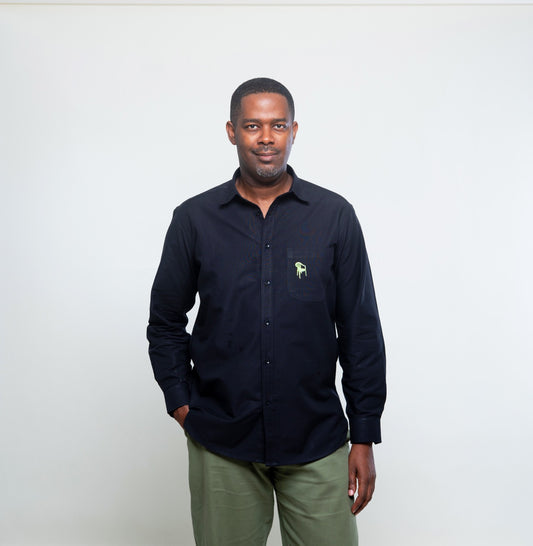 Chemise Unisexe en Oxford - Noir broderie chaise de maquis