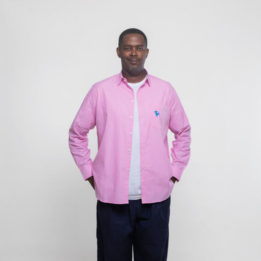 Chemise Unisexe en Oxford - Rose avec broderie Chaise