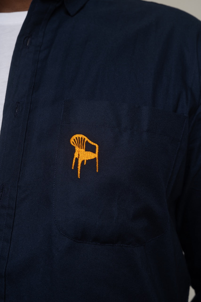 Chemise Unisexe en Oxford - Bleu avec broderie Chaise de Maquis