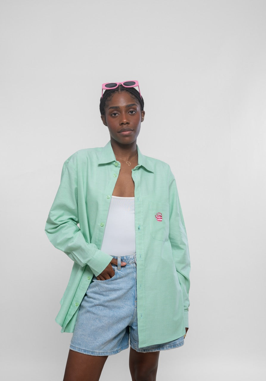 Chemise Unisexe en Oxford - Menthe au lait avec broderie seridaga