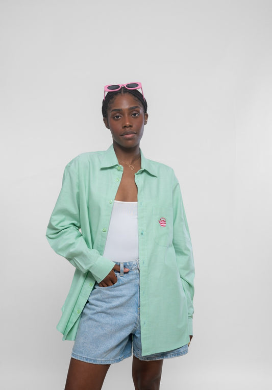 Chemise Unisexe en Oxford - Menthe au lait avec broderie seridaga
