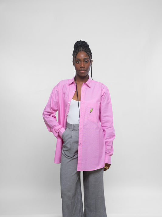 Chemise Unisexe en Oxford - Rose avec broderie Gombo