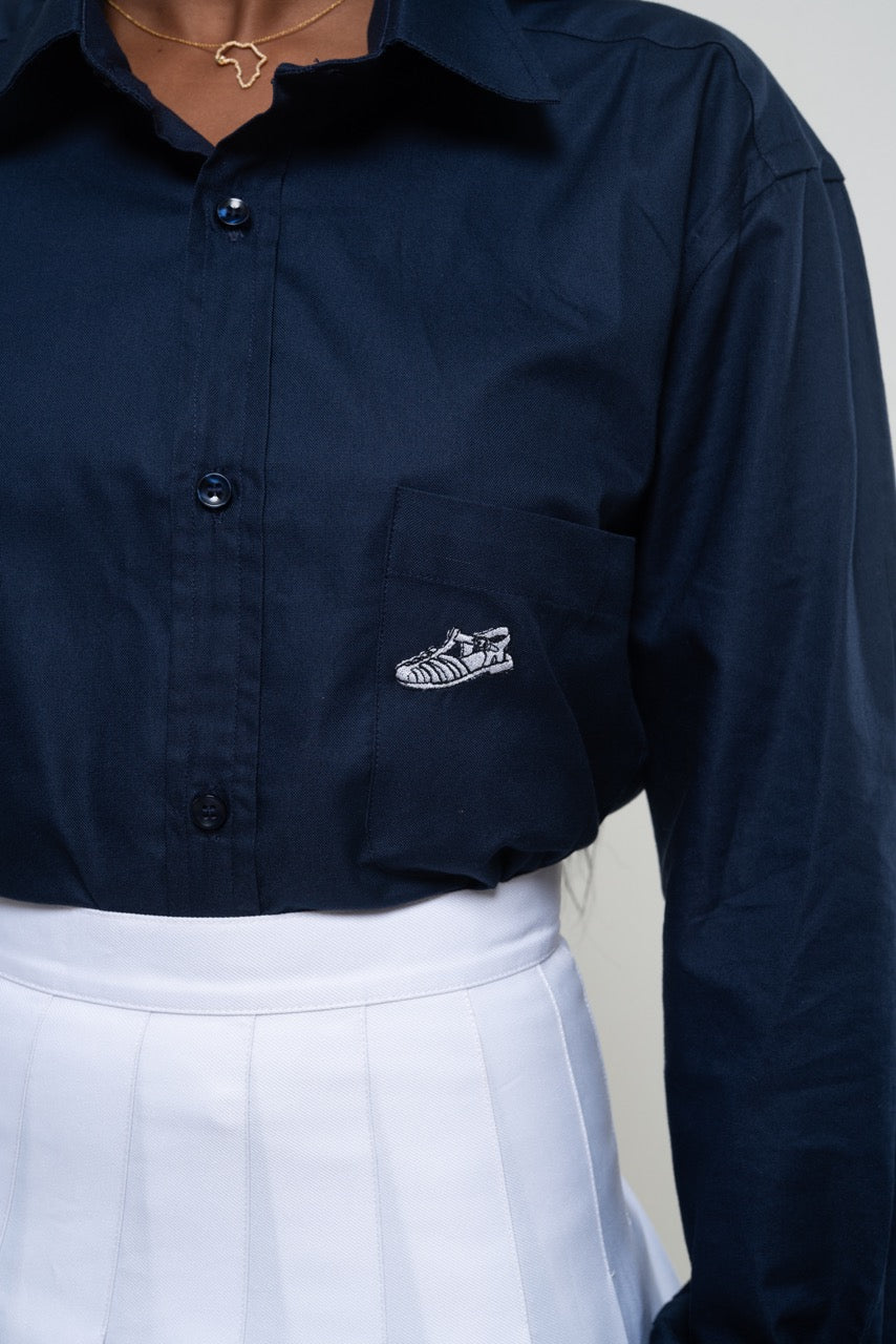 Chemise Unisexe en Oxford - Bleu avec broderie Lêkkeh