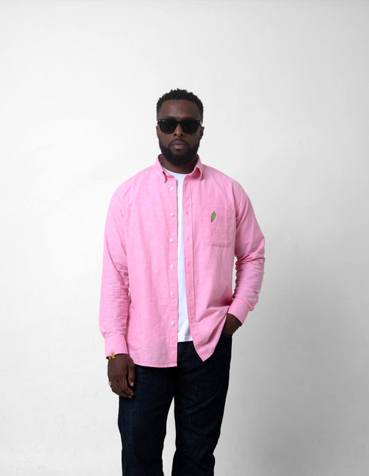 Chemise Unisexe en lin – Rose avec broderie Chaise de maquis