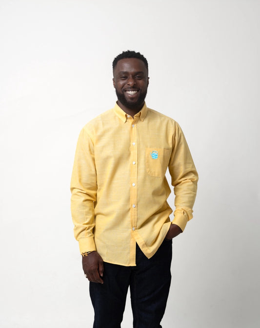 Chemise Unisexe en lin – Jaune avec broderie Seridaga