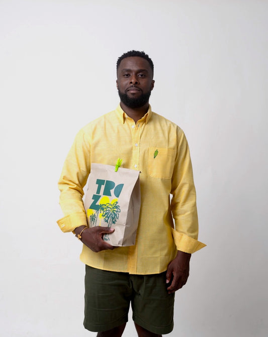 Chemise Unisexe en lin – Jaune avec broderie Gombo