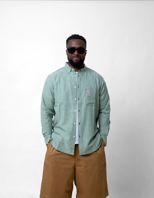 Chemise Unisexe en lin – Vert avec broderie Chaise de maquis