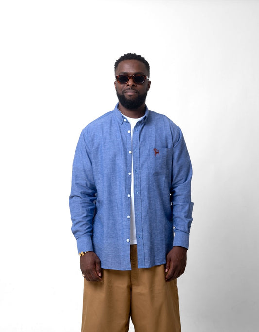 Chemise Unisexe en lin – Bleu avec broderie Chaise de maquis