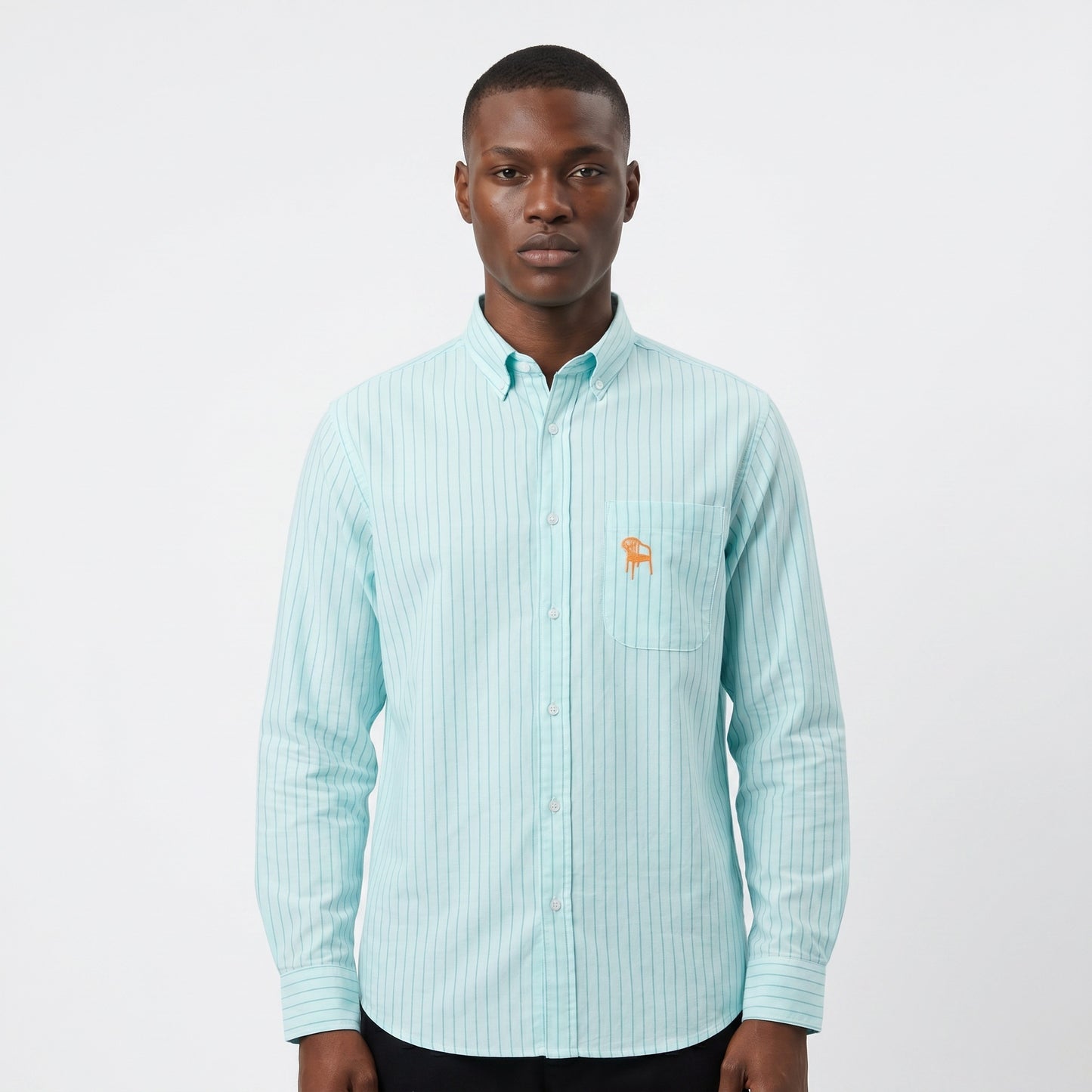 Chemise RTZ Unisexe en Oxford - Turquoise Rayé