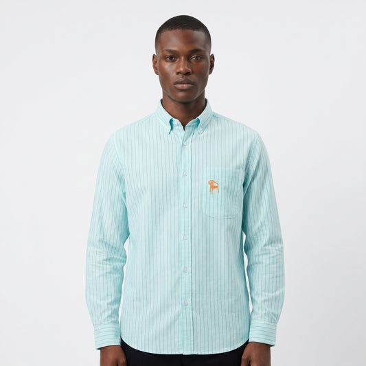Chemise RTZ Unisexe en Oxford - Turquoise Rayé
